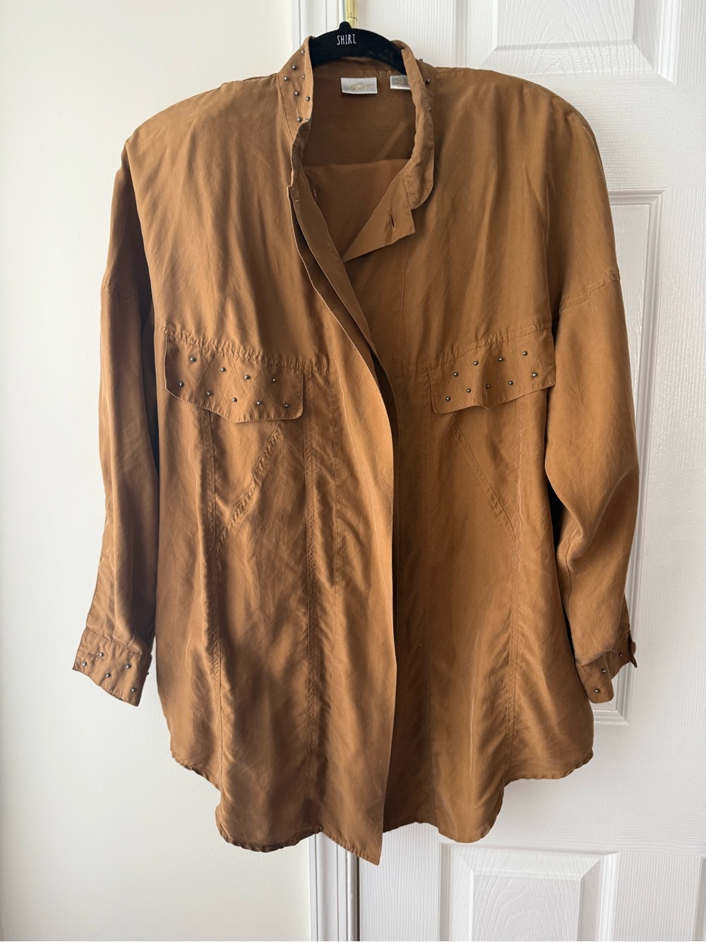 Apart vintage Tan/ Brown 100% silk blouse and skirt set.
